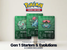 Pokémon Gen 1 Starters & Evolutions Placeholder | Bulbasaur Charmander Squirtle | Printable Pokémon Cards | Binder Set | ENGLISH