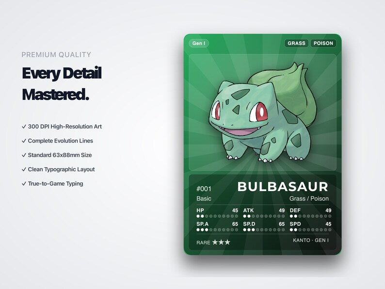 Pokémon Kanto Pokédex Placeholder 001-151 | Gen 1 Binder Organizer | Printable Pokémon Cards | Master Set Tracker | 300 DPI | ENGLISH
